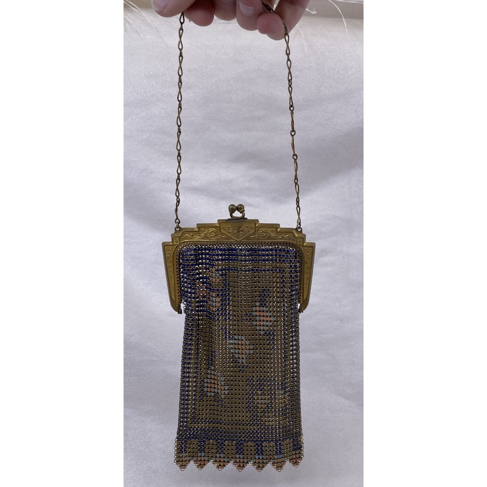 Antique Whiting & Davis Mesh Purse Navy Blue Art Deco Flapper Bag - Picture 13 of 14